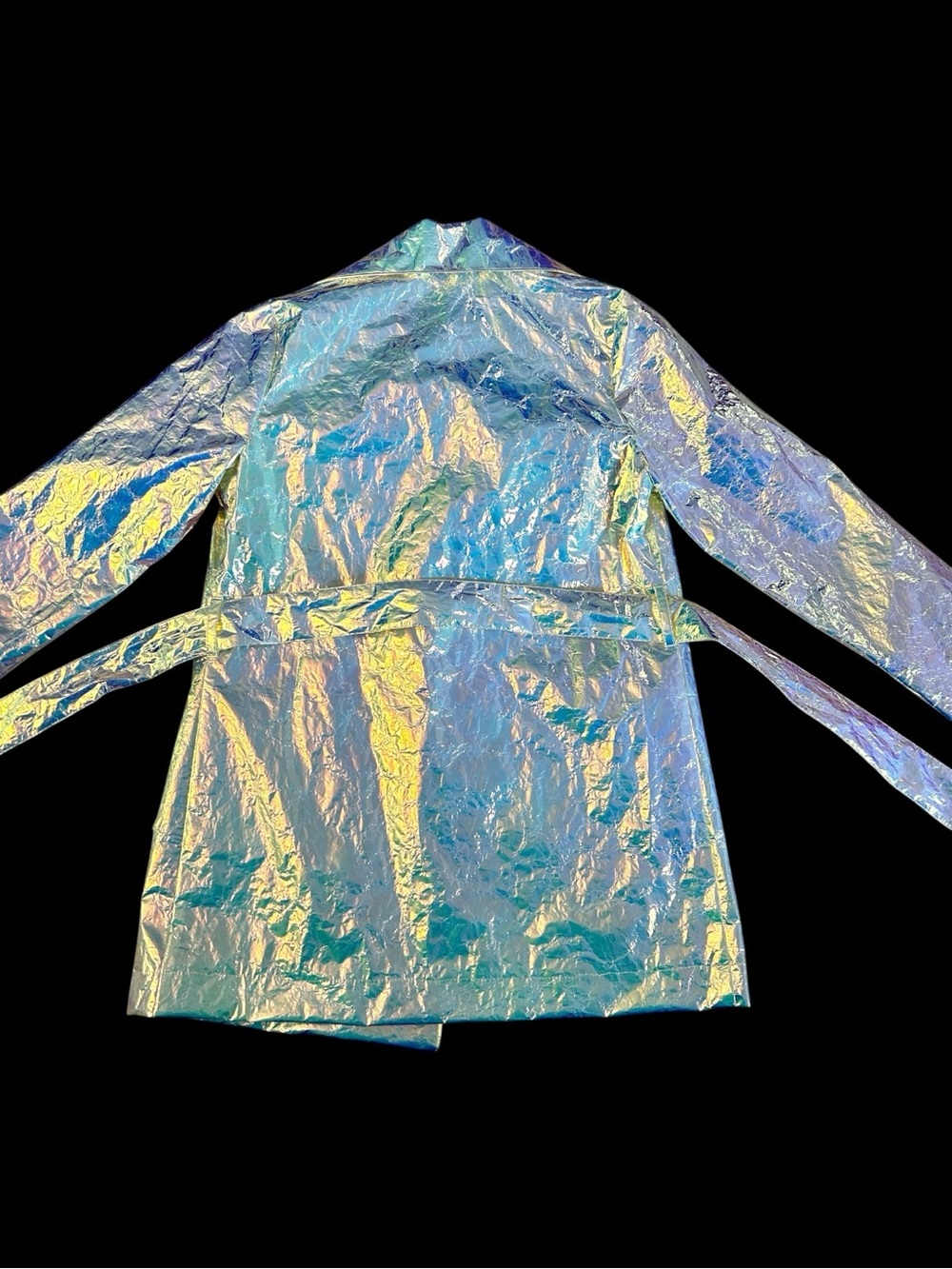Current Mood Iridescent Holographic Unicorn Crinkle-Textured Jacket Belted Small - Picture 6 of 16
